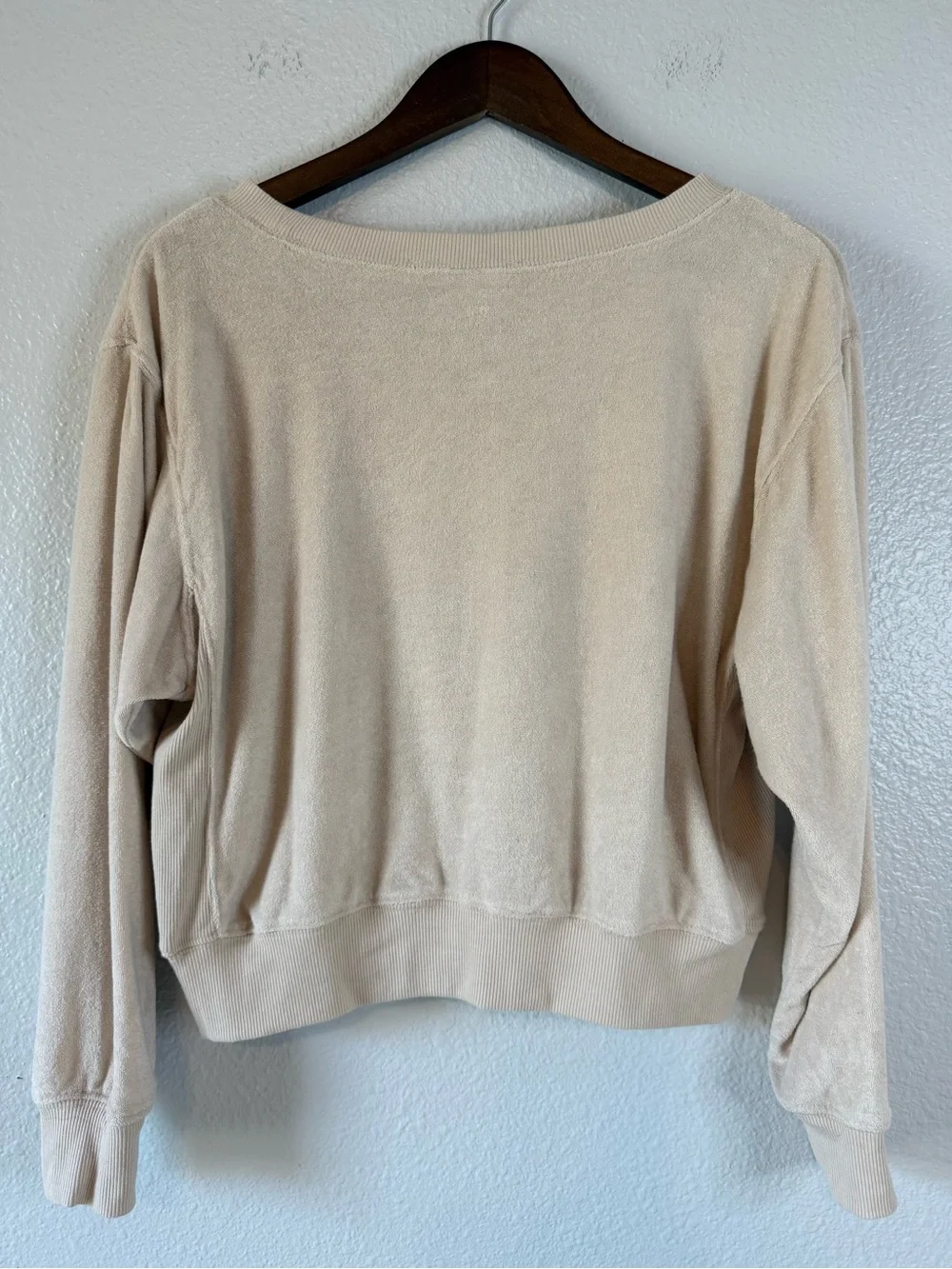 Ocean Drive Terry Knit Boat Neck Pullover Sweatshirt Beige Small